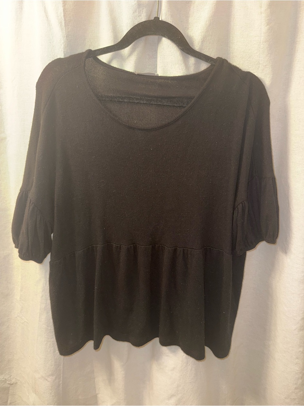 Black Women's Peplum Short-Sleeve Top
